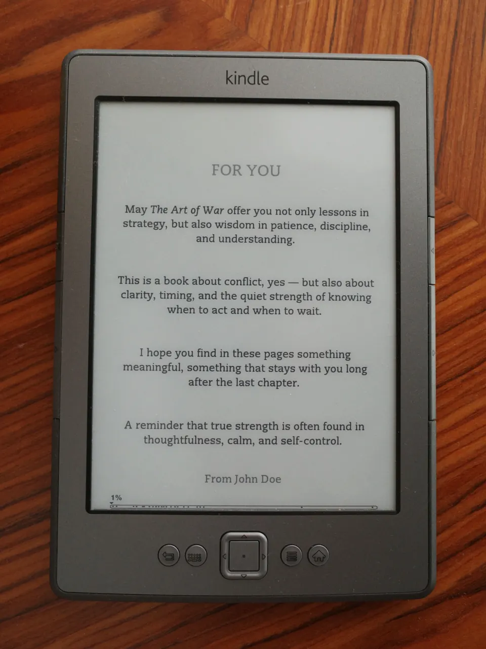 Kindle showing a personalized ebook dedication